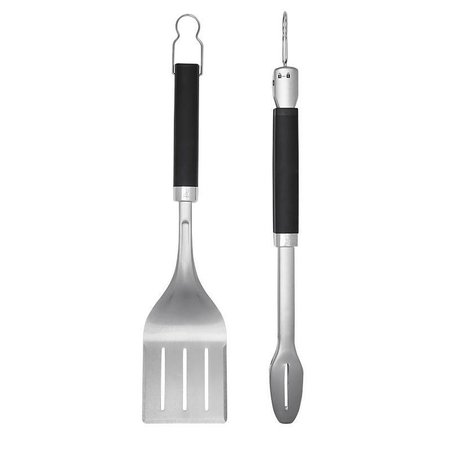 WEBER Precision Series Grill Tongs and Spatula Set, Stainless Steel Blade, Stainless Steel, Rubber Handle 6771